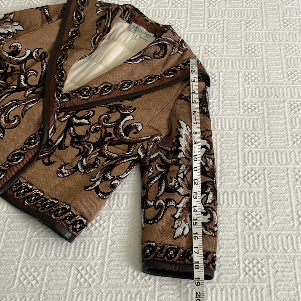 St. John Brown jacket Blazer with Intricate Pattern and Black Trim